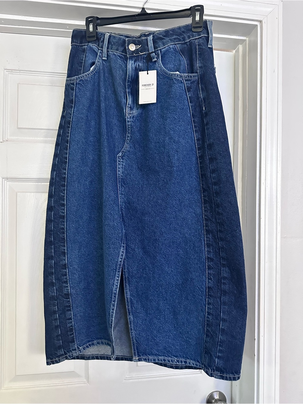 Forever 21 Two-Tone Dark Blue Panel Denim Skirt